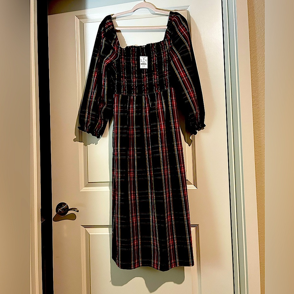 JCrew plaid holiday dress with pockets - NWT